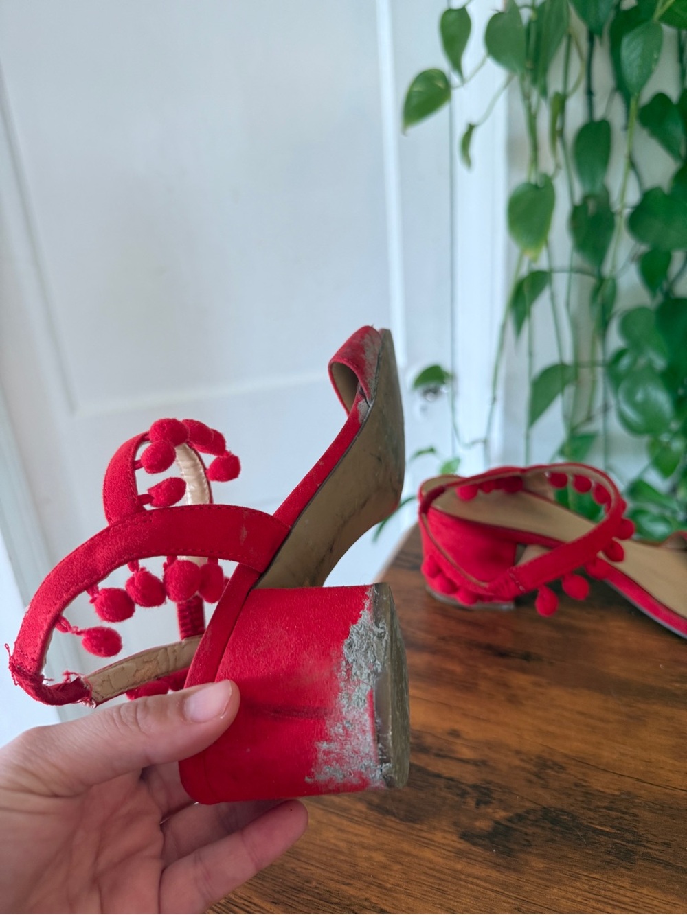 Red Pom-Pom Ankle Strap Sandals Lexi & Abbie - Picture 9 of 14